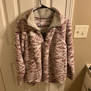 Maroon and white fleece pullover